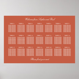 Terracotta 21 Table Wedding Seating Chart Poster