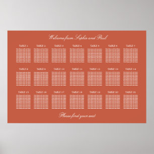 Terracotta 21 Table Wedding Seating Chart Poster