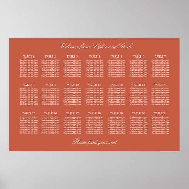 Terracotta 21 Table Wedding Seating Chart Poster (Vorne)