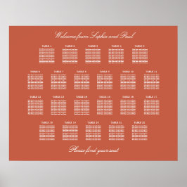 Terracotta 22 Table Wedding Seating Chart Poster