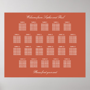 Terracotta 22 Table Wedding Seating Chart Poster