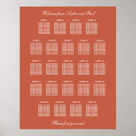 Terracotta 23 Table Wedding Seating Chart Poster