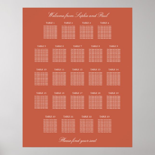 Terracotta 23 Table Wedding Seating Chart Poster (Vorne)