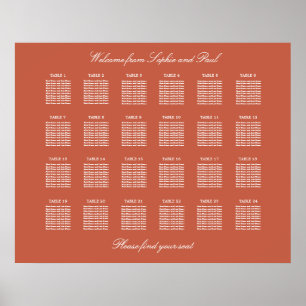Terracotta 24 Table Wedding Seating Chart Poster