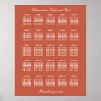 Terracotta 25 Table Wedding Seating Chart Poster