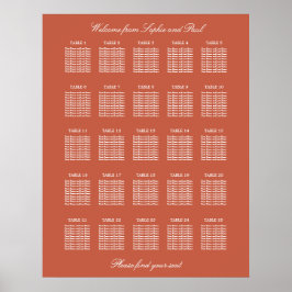 Terracotta 25 Table Wedding Seating Chart Poster