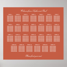 Terracotta 27 Table Wedding Seating Chart Poster