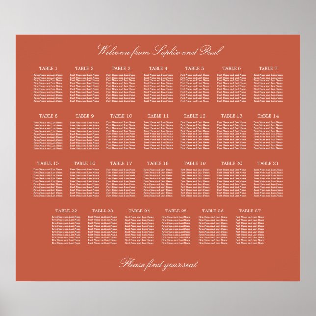 Terracotta 27 Table Wedding Seating Chart Poster (Vorne)
