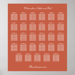 Terracotta 29 Table Wedding Seating Chart Poster