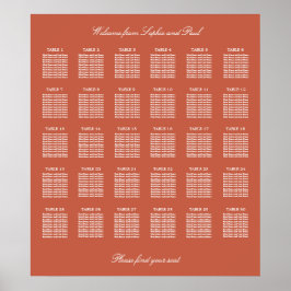 Terracotta 30 Table Wedding Seating Chart Poster