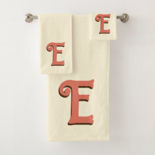 Terracotta 3D Modern Initial Letter   Elfenbein Badhandtuch Set