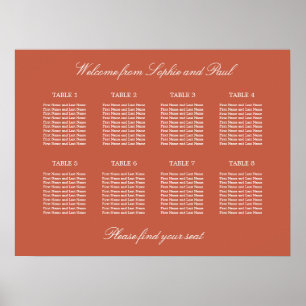 Terracotta 8 Table Wedding Chart Poster