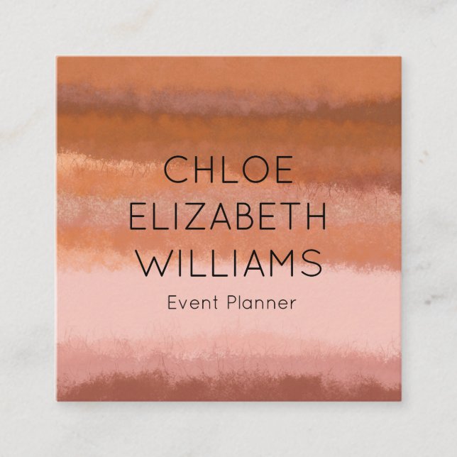Terracotta Abstrakte Wasserfarbe Textile Streifen Quadratische Visitenkarte (Vorderseite)