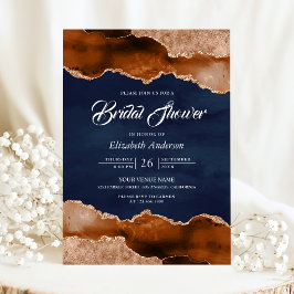 Terracotta Agate Marble Navy Blue Bridal Shower Einladung