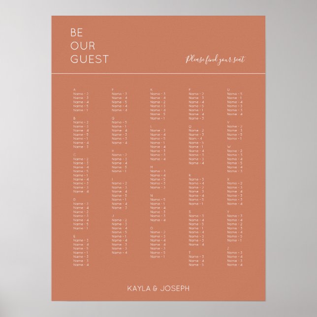 Terracotta Alphabetische Hochzeitssattelkarte Poster (Vorne)