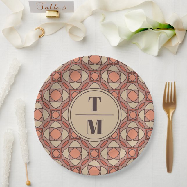Terracotta and Mauve Art Deco Paper Plates Pappteller (Hochzeit)