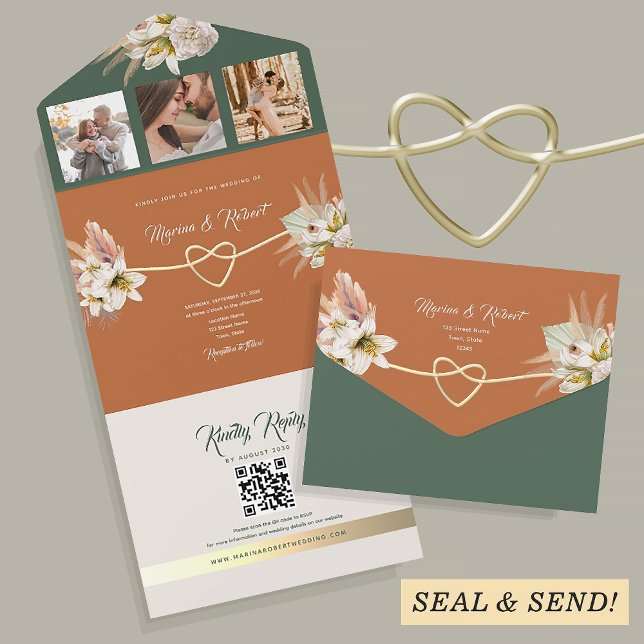 Terracotta and Olive Green Boho Wedding All In One Einladung (Von Creator hochgeladen)
