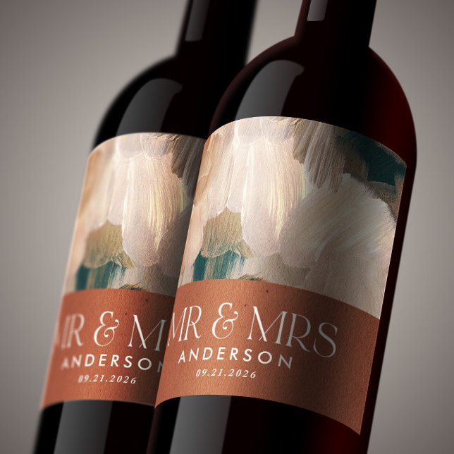 Terracotta aquamarin Mr. Mrs. bedankt sich herzlic Weinetikett (Von Creator hochgeladen)