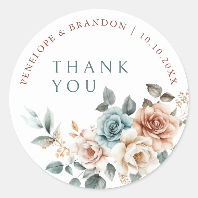 Terracotta Aquamarin Neutrale Wasserflora Vielen D Runder Aufkleber (Vorderseite)