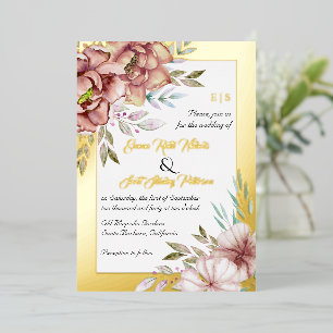Terracotta Aquarell Blume Hochzeitsgold Folieneinladung