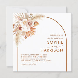 Terracotta Arch Boho Pampas Grass Square Wedding Einladung