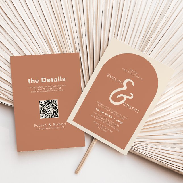 Terracotta Arch Formal Back and Front Wedding Einladung (Von Creator hochgeladen)