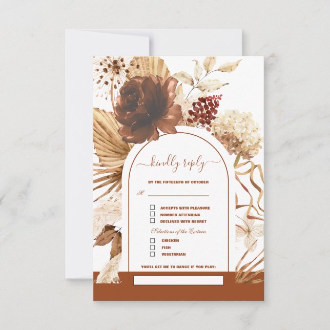 Terracotta Arch Pampas Grass Song Anfrage Hochzeit RSVP Karte (Vorderseite)