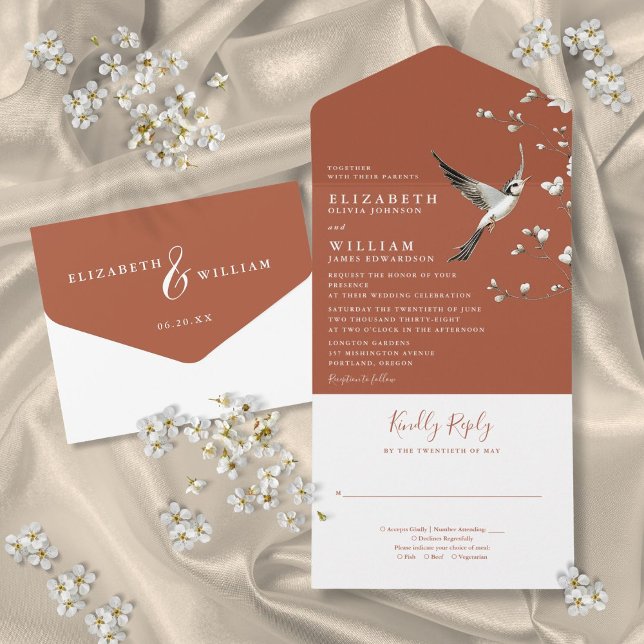 Terracotta auf dem Monte Tamaro All In One Einladung (Terracotta Chinoiserie Floral Garden Wedding All In One Invitation)