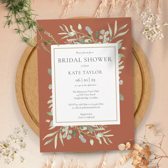 Terracotta auf dem Monte Tamaro Brautparty Einladung (Elegant Terracotta Gold Greenery Bridal Shower Invitation)