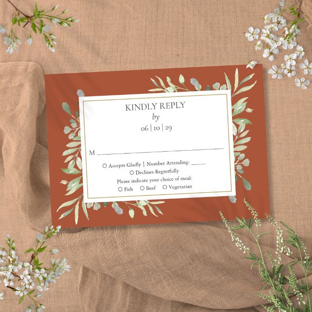 Terracotta auf dem Monte Tamaro RSVP Karte (Terracotta Elegant Watercolour Greenery RSVP Card)