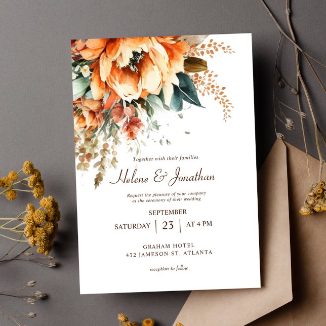 Terracotta auf dem Monte Tamaro Rustikale Hochzeit Einladung (Terracotta Floral Elegant Rustic Fall Wedding Invitation)