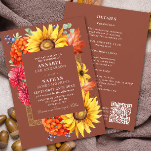 Terracotta Autumn Watercolor Floral QR Code Einladung