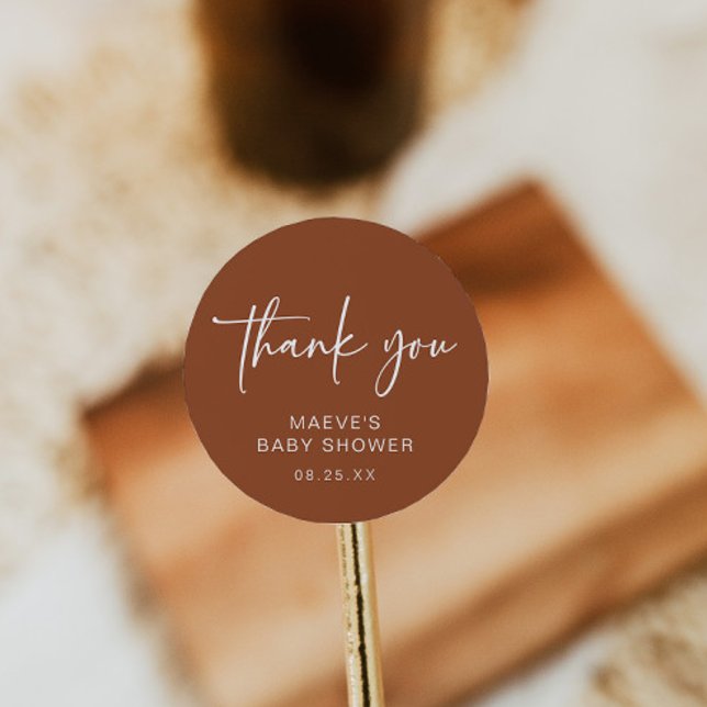 Terracotta Babydusche Rundsticker Moderner Einfach Runder Aufkleber (Von Creator hochgeladen)