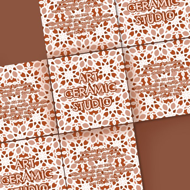 Terracotta Beige Nahtloses Muster Emboss Quadratische Visitenkarte (Terracotta Beige Seamless Pattern Emboss Square Business Card)