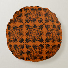 Terracotta Black Alcient Griechisch Meander Muster Rundes Kissen