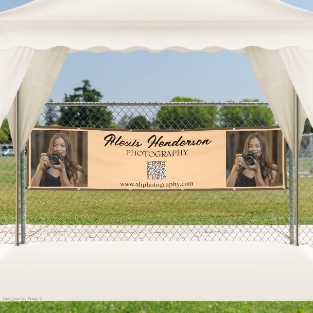 Terracotta & Black Script QR Code Minimalist Booth Banner (Von Creator hochgeladen)