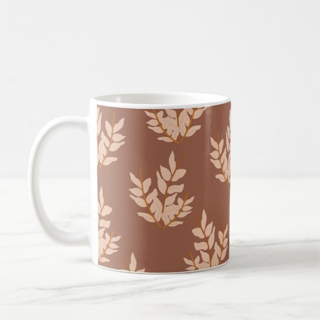 Terracotta Blätter Blumenmuster Retro Chic Herbst Kaffeetasse (Links)