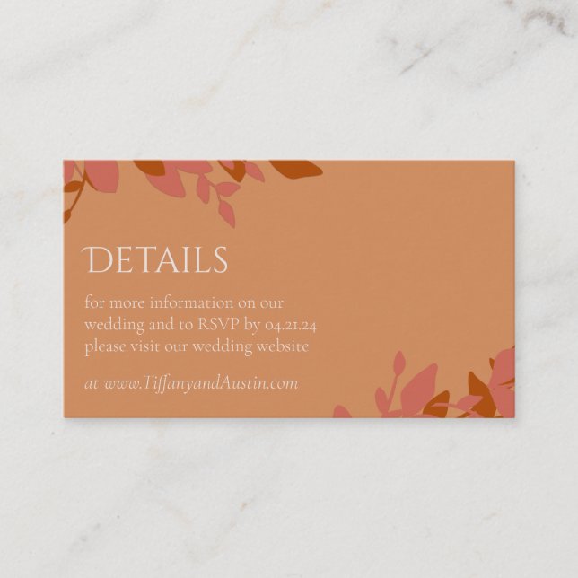 Terracotta-Blätter Moderne Hochzeitskarte Begleitkarte (Vorderseite)