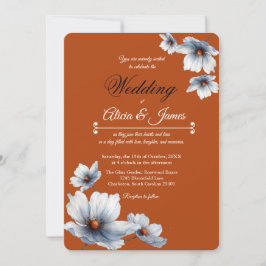 Terracotta Blaue Flora Anemone Herbsthochzeit Einladung