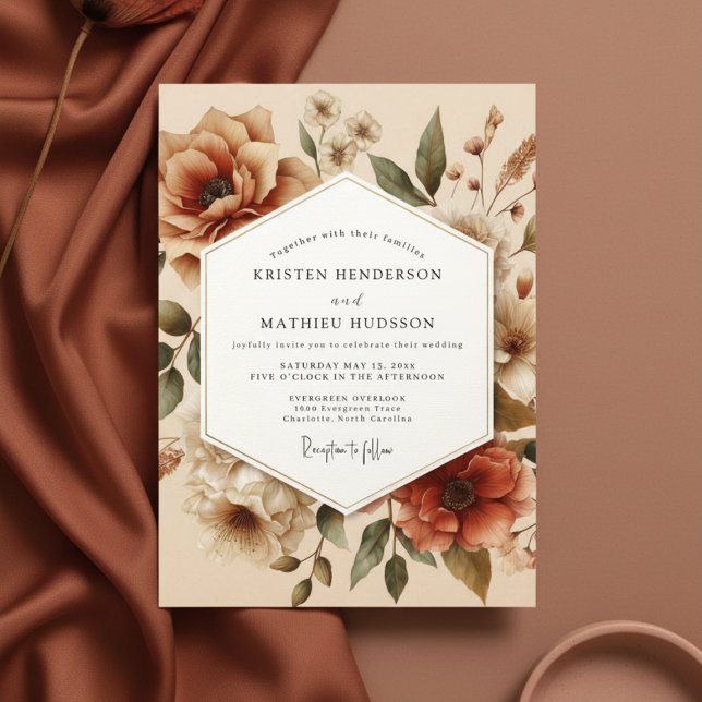 Terracotta Bloom Autumn Romance Wedding Einladung (Von Creator hochgeladen)
