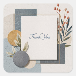 Terracotta Blue Geometric Botanical Wedding Quadratischer Aufkleber