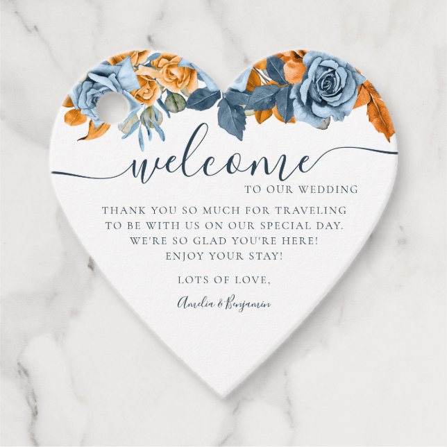 Terracotta Blue Rust Elegantes Willkommen Geschenkanhänger (Vorderseite)