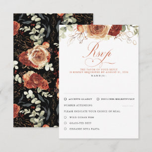 Terracotta Blume Black Wedding RSVP Karte
