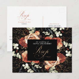 Terracotta Blume Black Wedding RSVP Postcard Postkarte