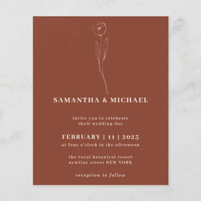 Terracotta Blume Botanisches Hochzeitbudget Flyer (Vorne)