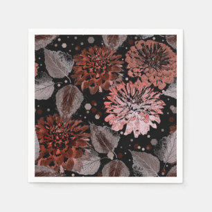 Terracotta-Blume mit grauen Blätter auf schwarz Serviette