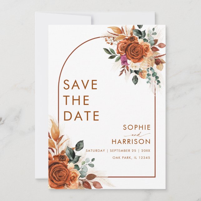 Terracotta-Blume Pampas Gras Rost Rettete The Day Einladung (Vorderseite)