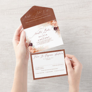 Terracotta Blume Pampas Grass Spanische Hochzeit All In One Einladung