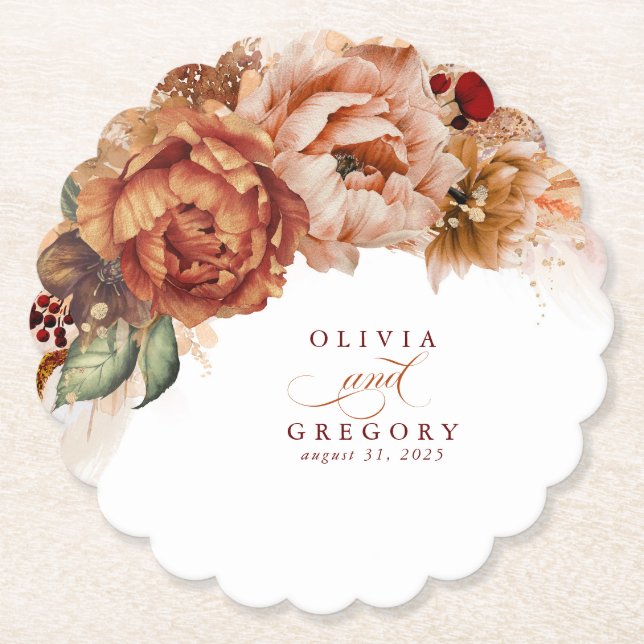 Terracotta Blume Pampas Grass Untersetzer (Vorderseite)