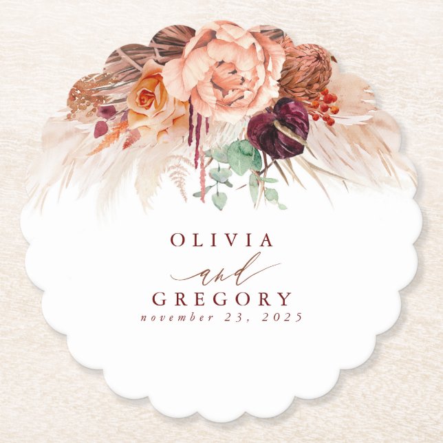 Terracotta-Blume Pampas Grass Untersetzer (Vorderseite)